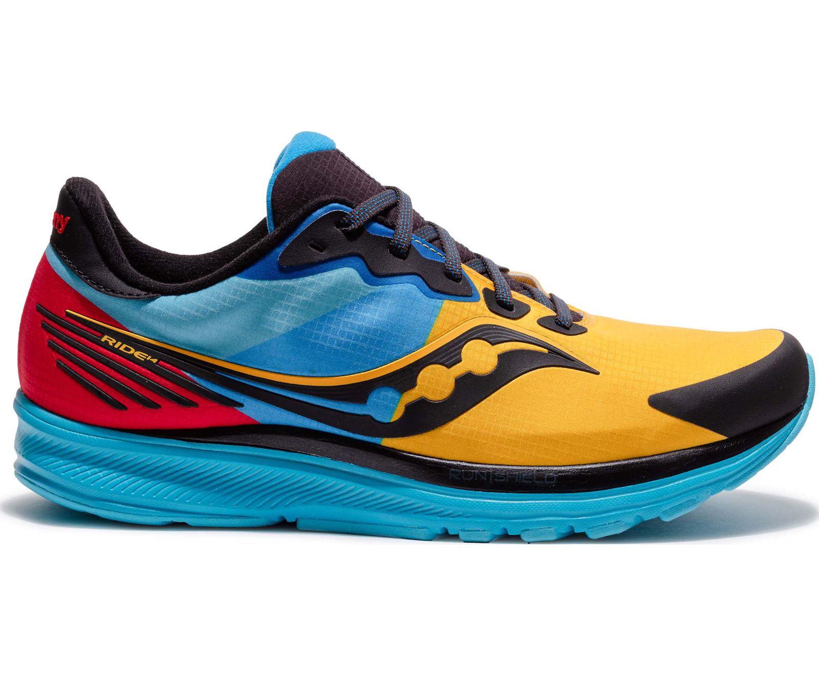 Men\'s Saucony Ride 14 Runshield Running Shoes Yellow / Blue / Red | Singapore 555OKIR